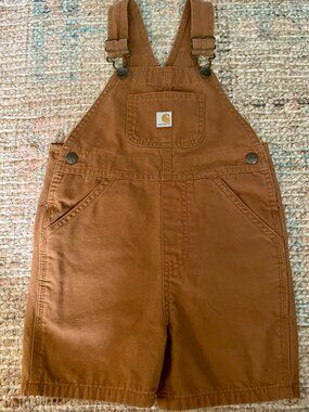 Carhartt Toddler Boys Kids Brown Classic Short Overalls 3T EUC OX5401 EUC